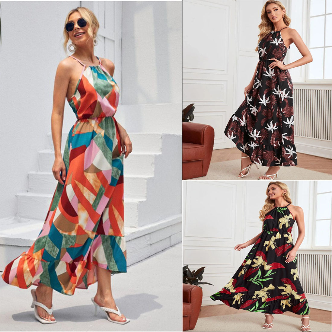 Robe à Volants Imprimée Tendance pour Femme