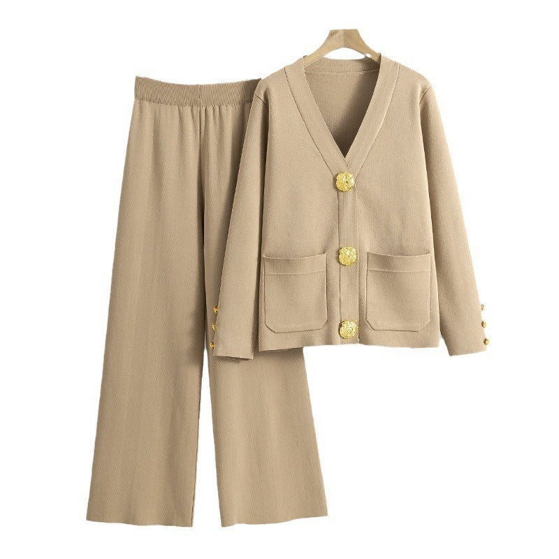 Ensemble cardigan tricoté décontracté à boucle en métal