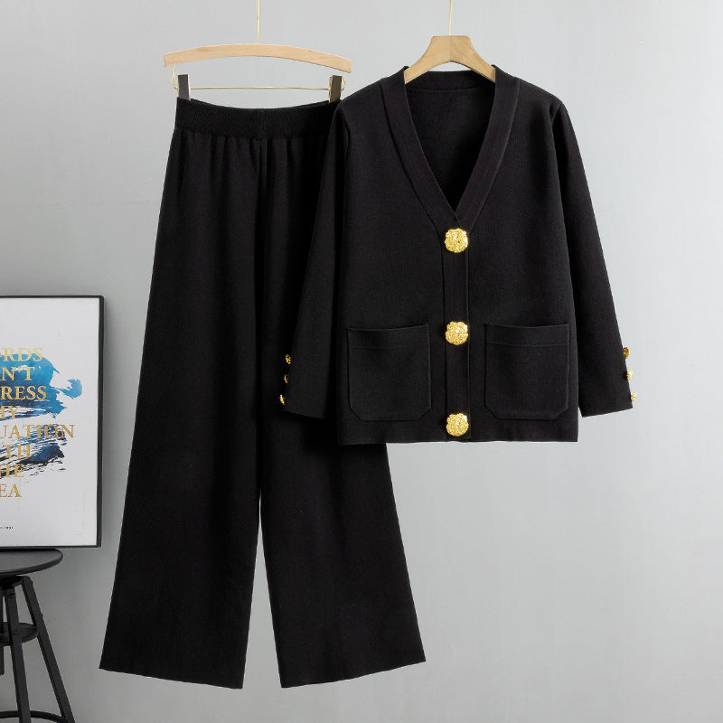 Ensemble cardigan tricoté décontracté à boucle en métal