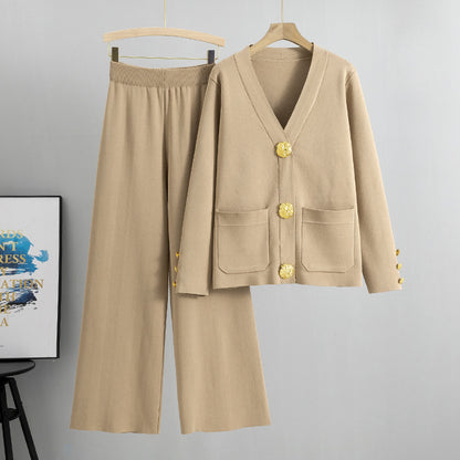 Ensemble cardigan tricoté décontracté à boucle en métal
