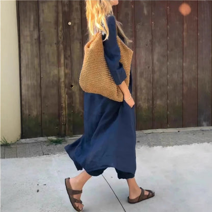 Tenue Décontractée Chic – Haut Long V & Pantalon Taille Haute