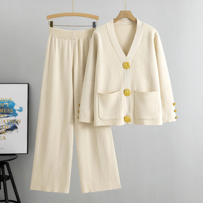 Ensemble cardigan tricoté décontracté à boucle en métal