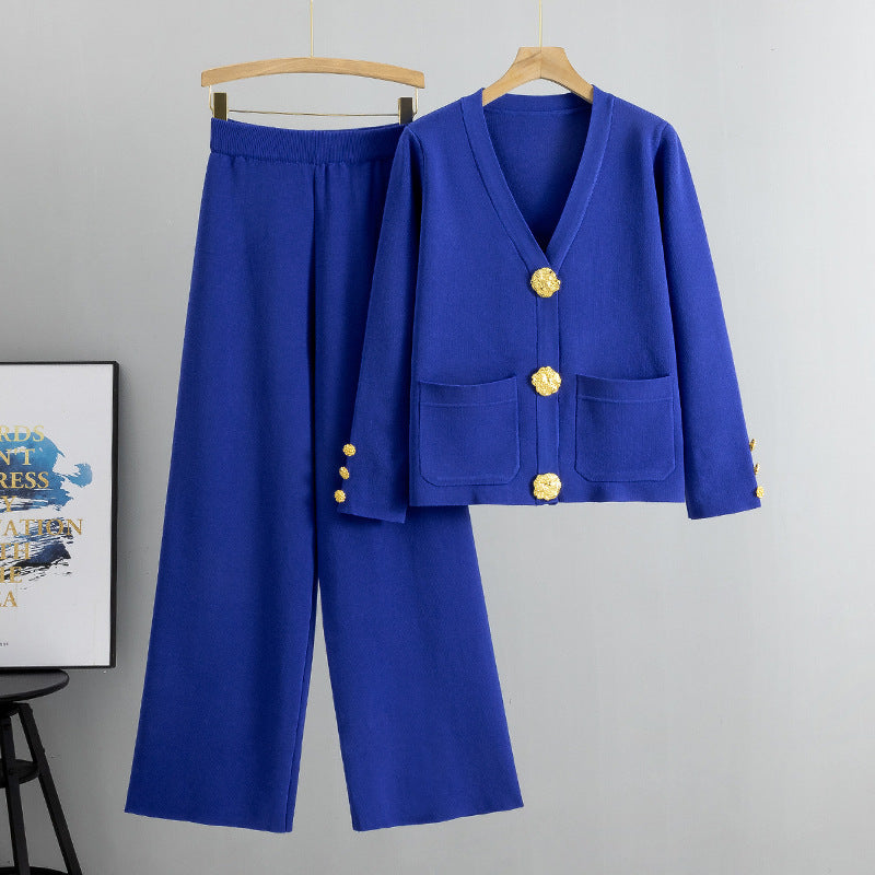 Ensemble cardigan tricoté décontracté à boucle en métal