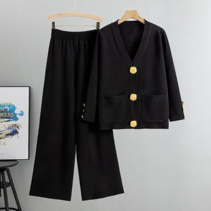 Ensemble cardigan tricoté décontracté à boucle en métal