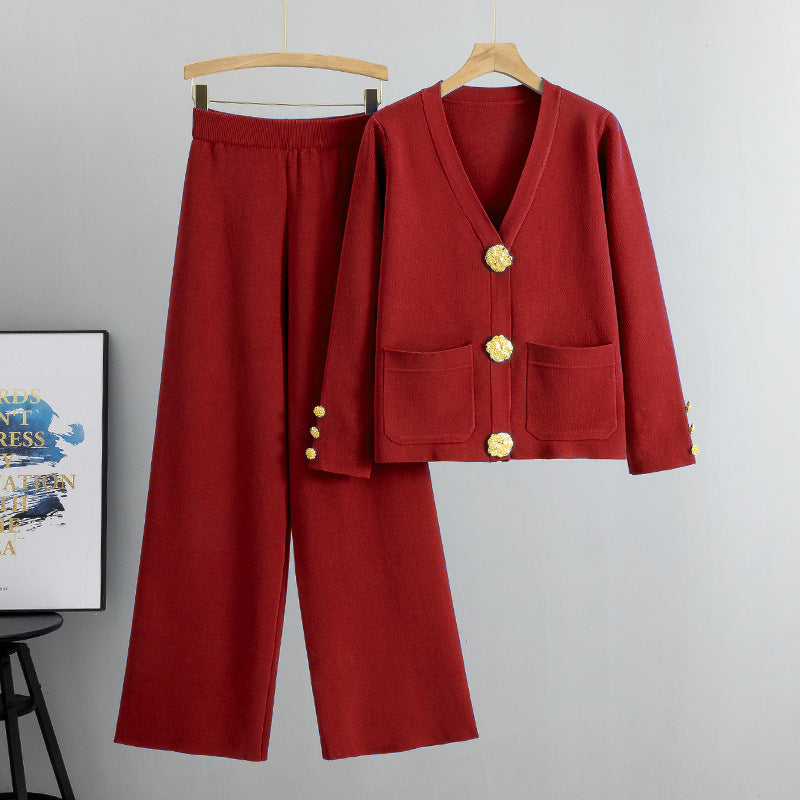 Ensemble cardigan tricoté décontracté à boucle en métal